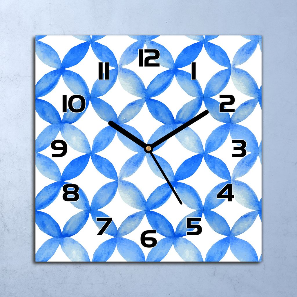 Wanduhr Echt-Glas-Küchenuhr Blau Aquarell Blau Quarz 30x30 Deko Bilder
