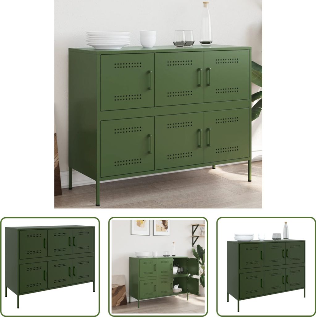The Living Store Sideboard Olivgrün 100,5x39x79 cm Kaltgewalzter Stahl