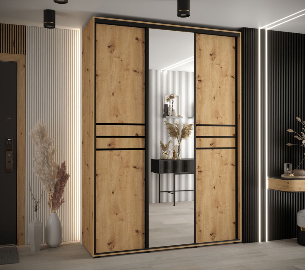 Kleiderschrank YVONA 11 - 170/45 cm, Eiche handwerklich / schwarz