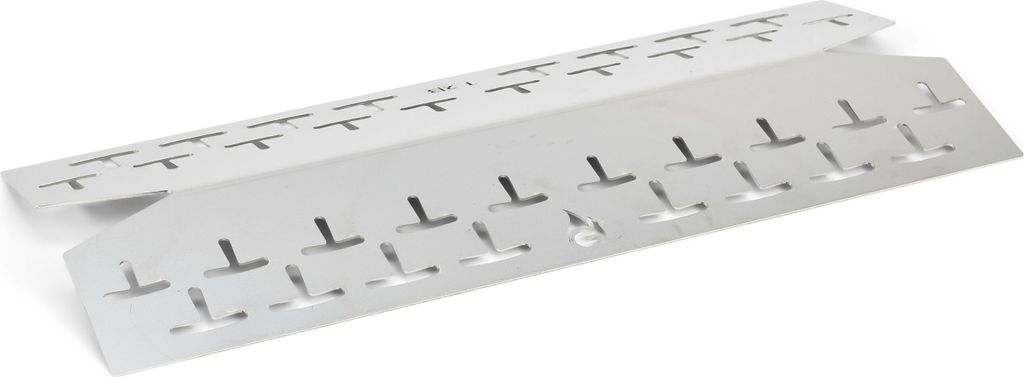 A metal grill part with cutouts is shown against a white background.