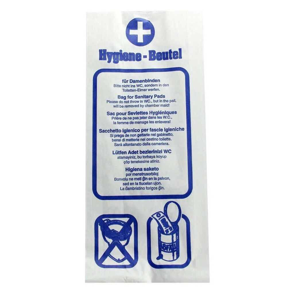 Hygienebeutel Papier, weiß, 6-sprachige Aufschrift 200 Produktbild 