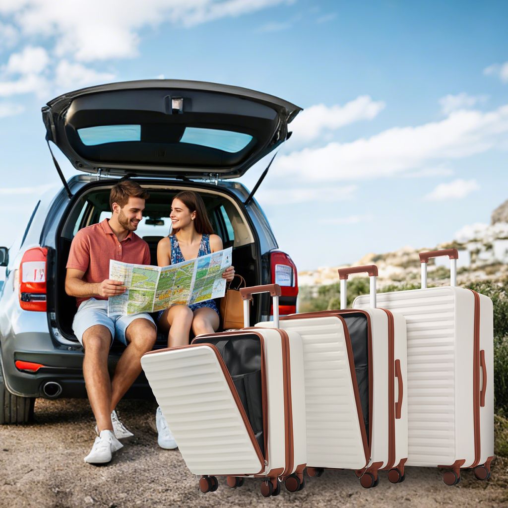 okwish Dreiteiliges Gepäckset(M,L,XL) Trolleys Kofferset,Reisekoffer,Hartschalenkoffer,TSA Zollschloss,mit klappbare Getränkehalter, ABS-Mate...