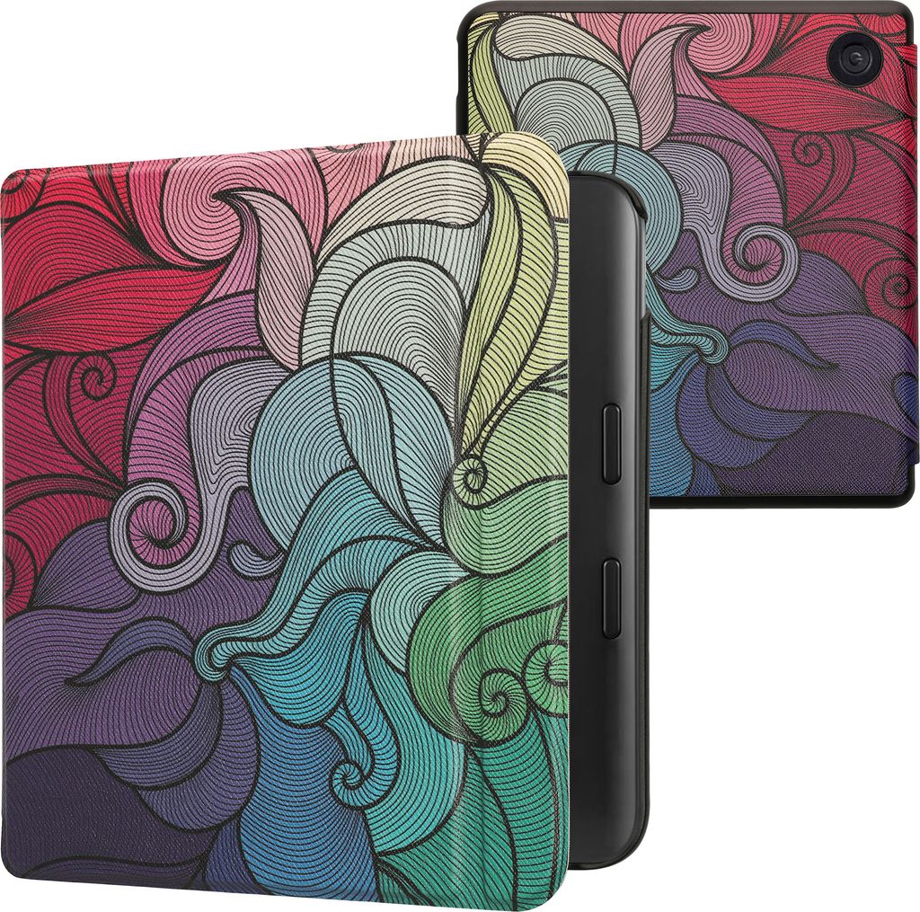 kwmobile Schutzhülle für Kobo Kobo Libra Colour / Tolino Vision Color Hülle - eReader Flip Case mit Auto Sleep Funktion - Farbrausch mit Pink Blau