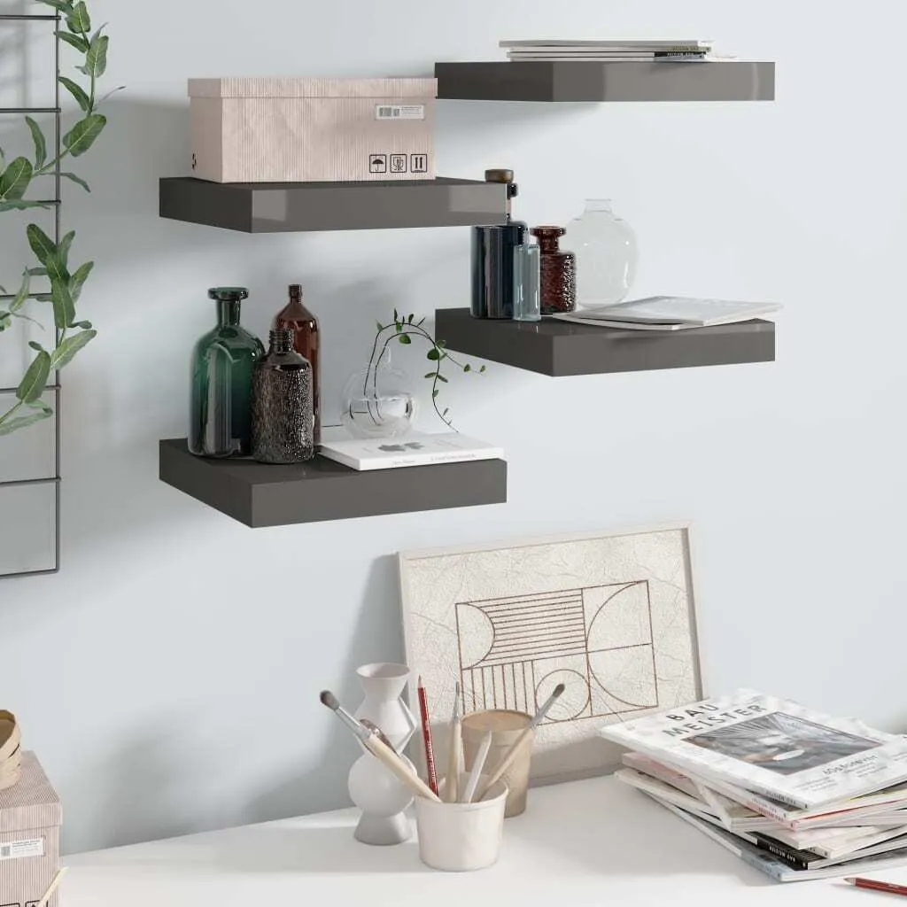 vidaXL Mensole Galleggianti 4 pz Grigio Lucido 23x23,5 MDF | Arredo Muro - 10