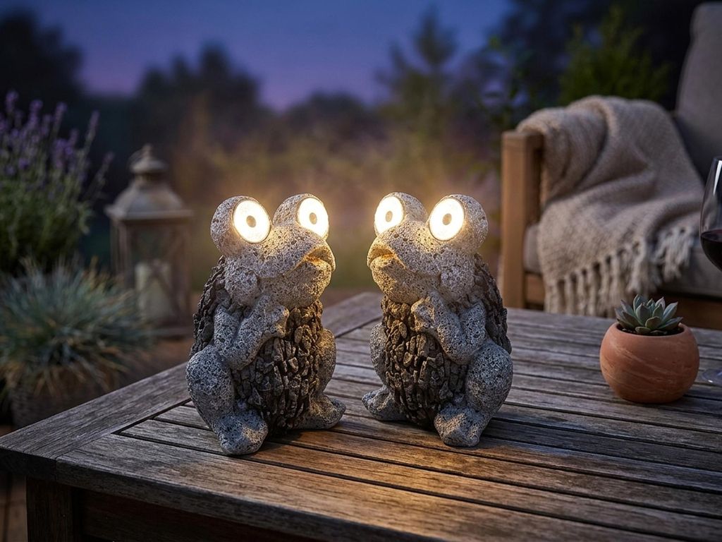 2er Set Ausgefallene Solarleuchten Froschlampen für den Garten Grau, Höhe 21cm