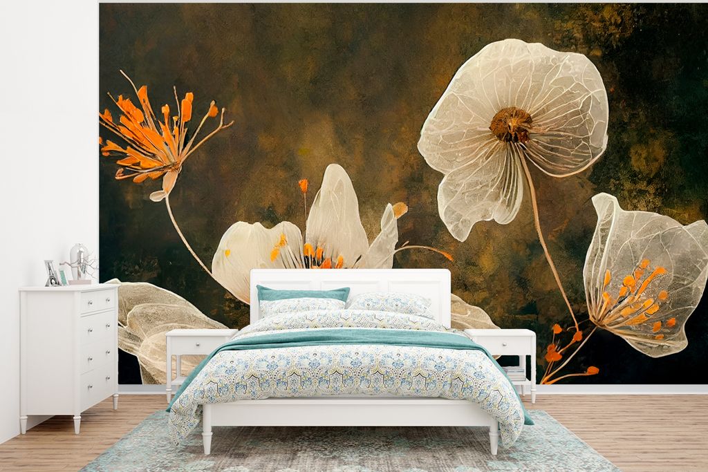 MuchoWow Fototapete für Wohnzimmer oder Schlafzimmer Wandtapete Vinyl Motivtapete Blumen - Pflanzen - Natur - Illustration - 400x300 cm - Papier...