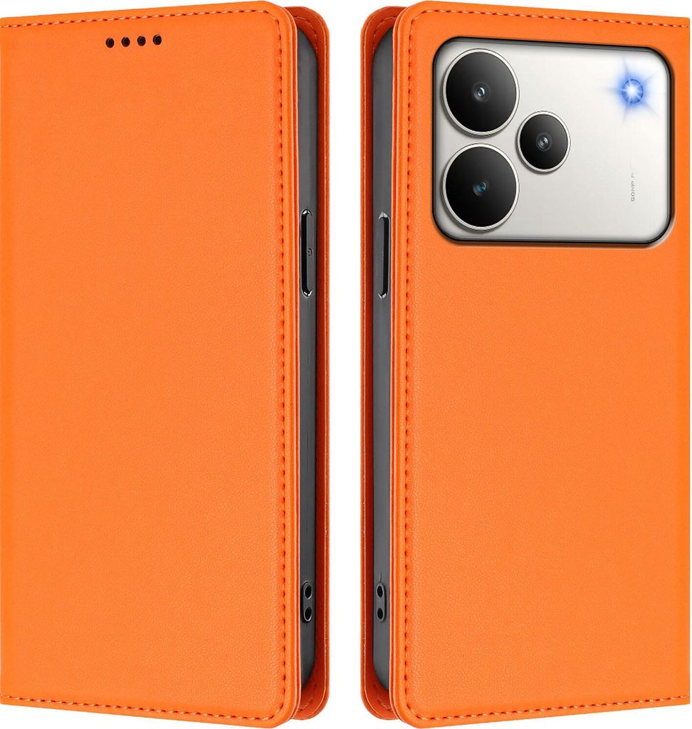 Handyhülle für Realme P4, Kunstleder Klapphülle Stoßfeste Magnetische Hülle mit Ständer Orange