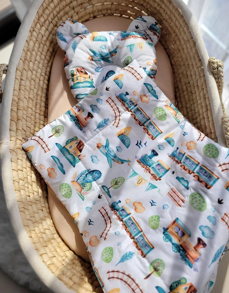 Ensemble de literie bébé avec couverture et coussin Miś train turquoise - 5