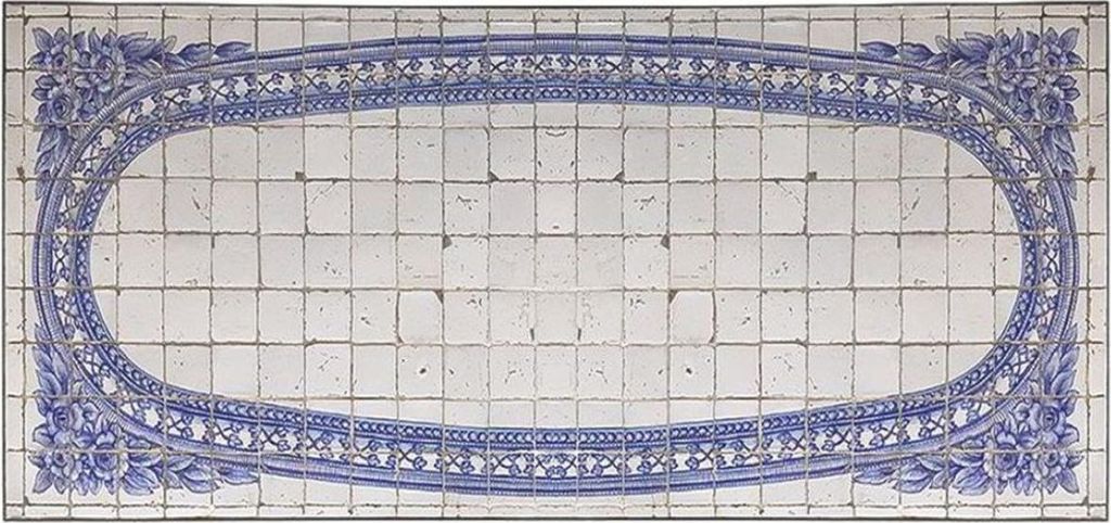 Casa Padrino Luxus Barock Mosaik Fliesen Tischplatte Antik Weiß / Blau - Verschiedene Größen - Handgefertigte & Handbemalte Naturstein Esstisch ...