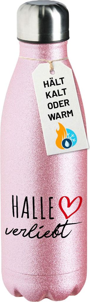 Huuraa Trinkflasche Halle verliebt 500ml Pink Edelstahl Wasserflasche Trinkflasche Geschenkidee