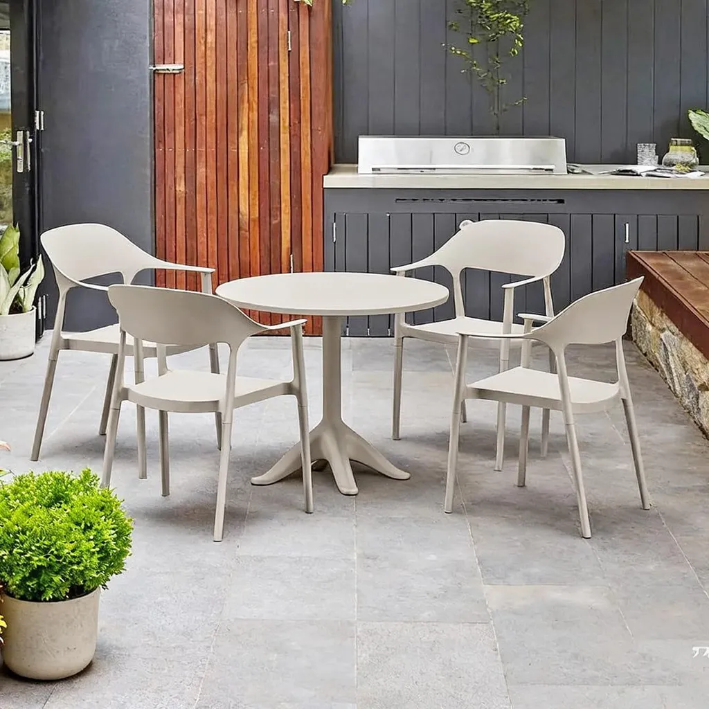 Ensemble Table et Chaises de Jardin VITA en Plastique Beige - 5 pcs