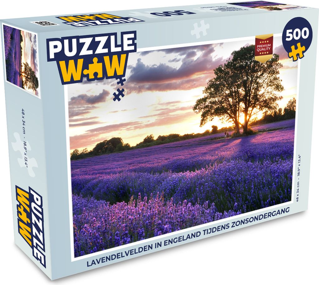 MuchoWow Puzzle 500 Teile Lavendelfelder in England bei Sonnenuntergang - 500 Teile - Kinder - Selberbauen - Puzzlespiele