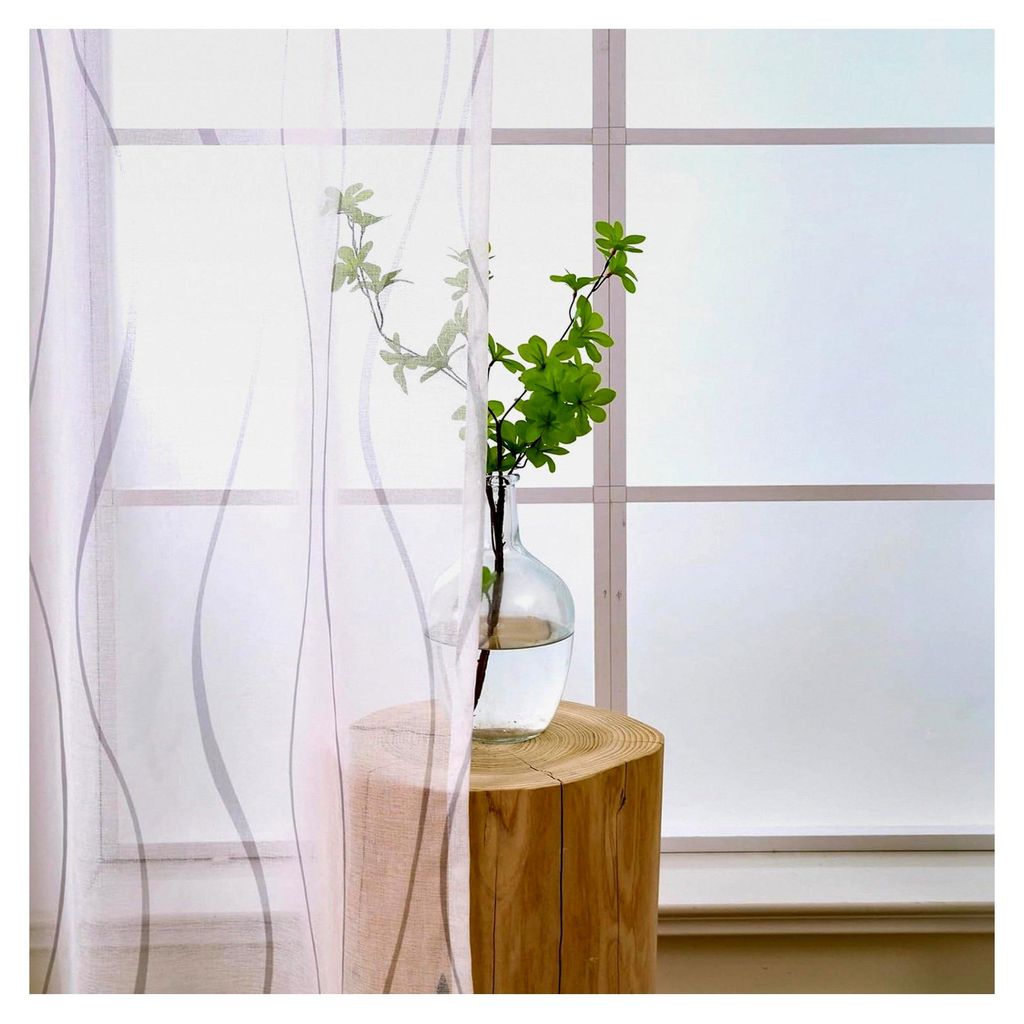 Kurze Gardine in Weiß und Grau für das Wohnzimmer mit Kräuselband für Schienensystem, transparente Vorhänge für Schlafzimmerfenster, 2er Set,...