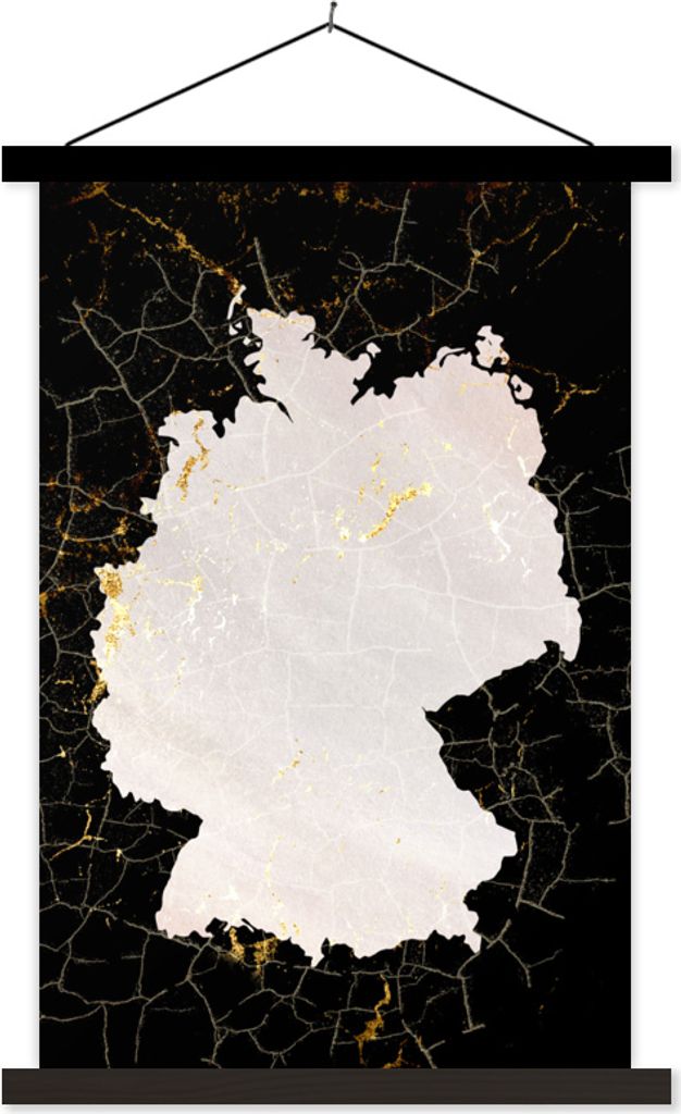 MuchoWow Textilposter Karte - Deutschland - Gold 120x180 cm mit schwarzem Rahmen - Fotos
