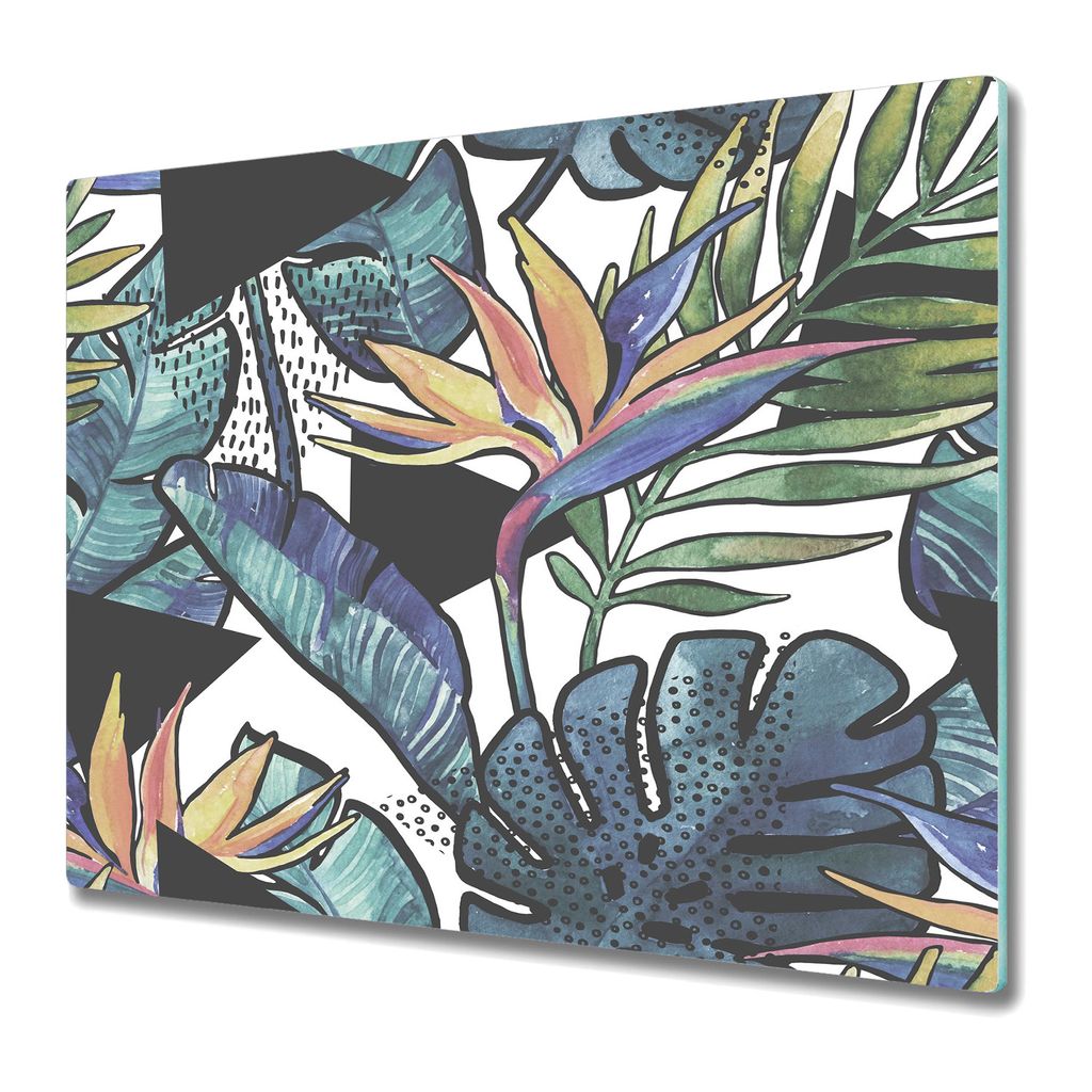 Küchenschneidebrett - Glasschneidebrett - Herdabdeckung - 60x52 - kontrastierende Blumen