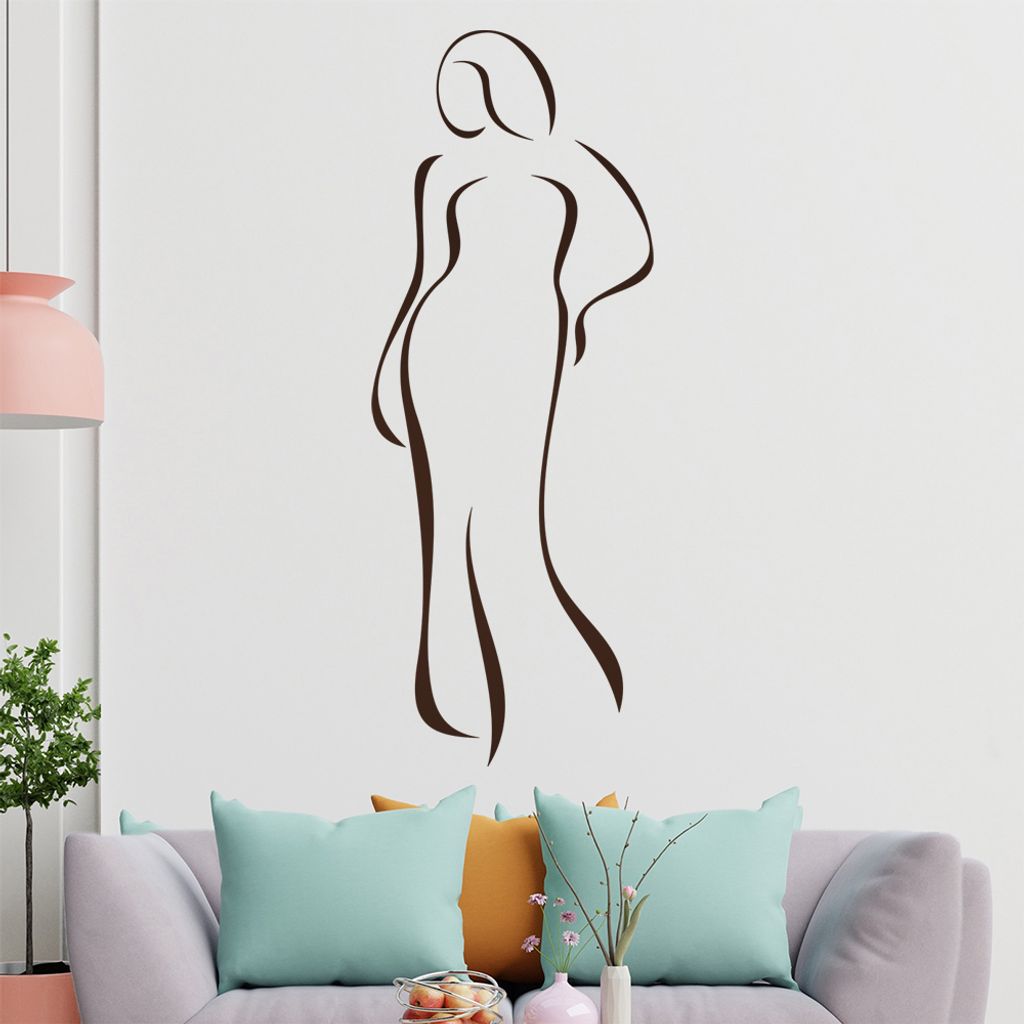 Dame im Kleid - Linien Wandtattoo in 6 Größen - Wandaufkleber Wall Sticker - Dekoration, Küche, Wohnzimmer, Schlafzimmer, Badezimmer