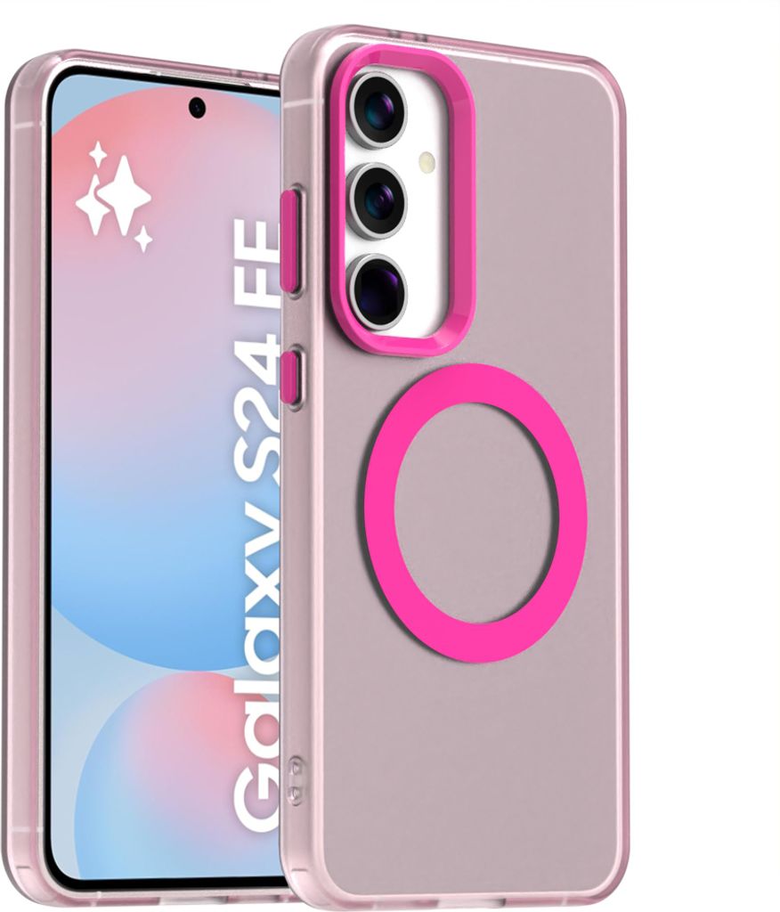 Handyhülle für Samsung Galaxy S24 FE, Hülle Kompatibel mit MagSafe, Schlank Durchscheinend Matt Stoßfest Schutzhülle Rot