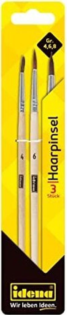 Idena 60107 - Haarpinsel, 3er-Set, in den Größen 4, 6 & 8