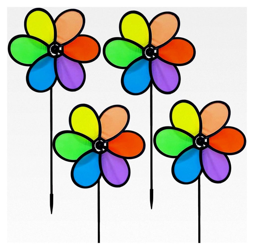 4 Stück Windspiel Blume Windrad 24cm Regenbogen Windmühle Spinner für Garten Terrasse Balkon