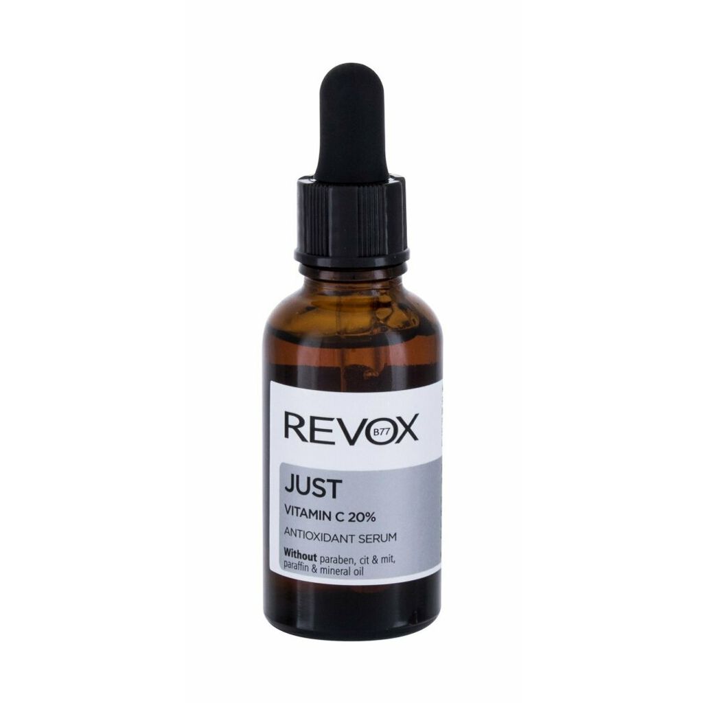A product shot of a bottle of Revox b77 JUST Vitamin C 20% serum against a white background.