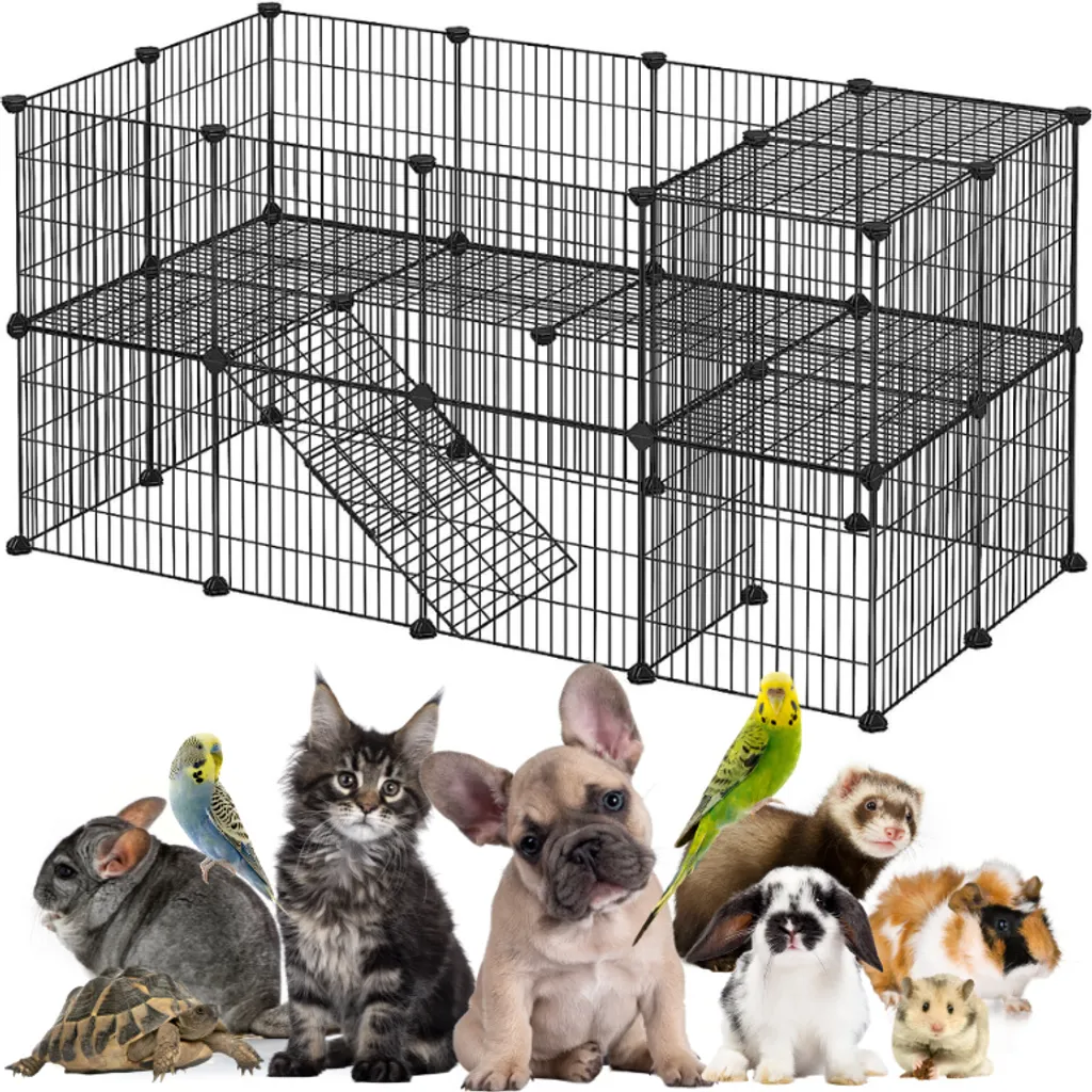 Parc pour lapins modulable en métal noir - Cage de jeu pliable 60cm