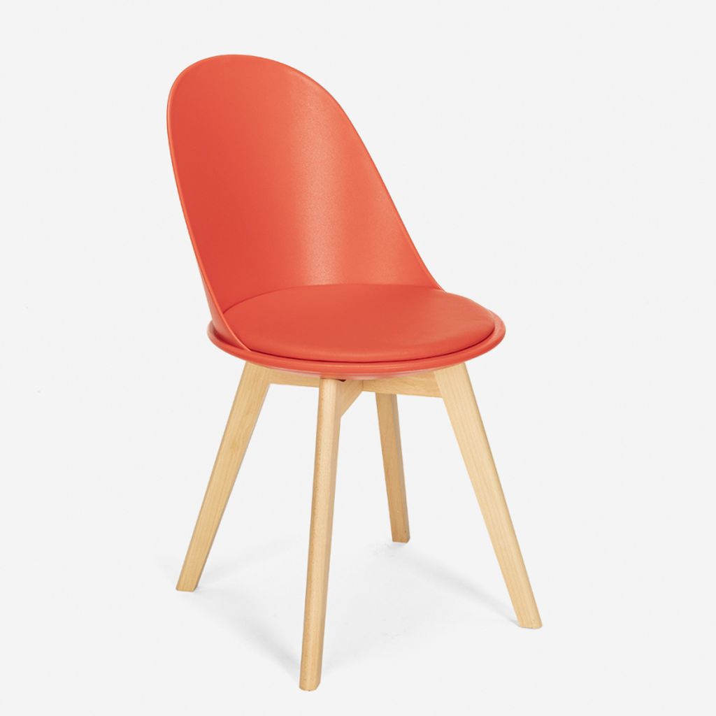 Stuhl in Skandinavischen Design aus Holz mit Kissen für Küche Esszimmer Bib Nordica - Rot