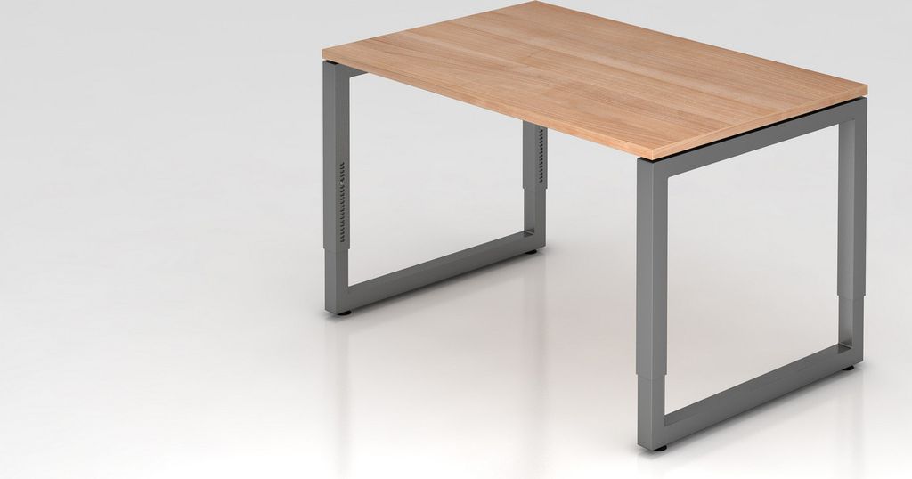 Schreibtisch Pavo | Nussbaum | Graues Gestell | BxT 120x80cm | Arbeitshöhe 65-85cm | höhenjustierbar, 1cm Raster | O-Fuß-Gestell eckig | Rechtec...