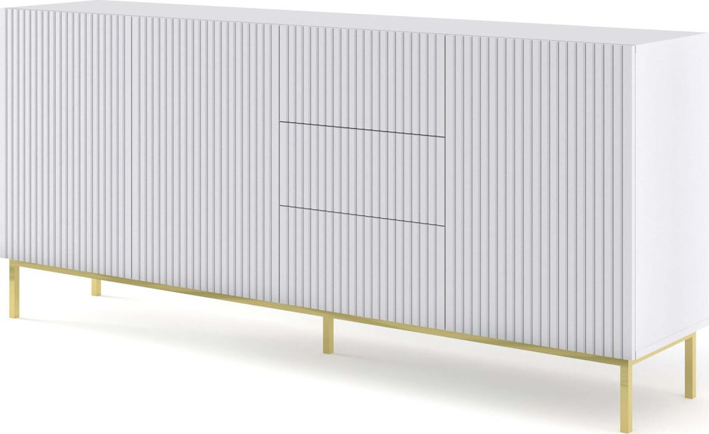FURNLUX Anrichte Ravenna B Weiss Und Gold 200cm / Hauptfarbe: Weiß / Abmessungen: 200 x 89 x 42 cm