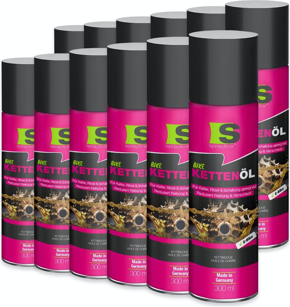 Spraytive 12x 300ml Kettenöl-Spray - für Fahrrad & E-Bike - Fahrradkettenöl - reduziert Reibung & Verschleiß - schützt Kette, Ritzel & Schaltung