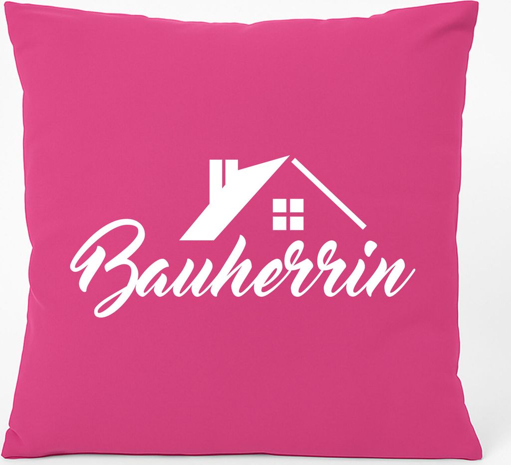 Huuraa Kissen Bauherrin 40x40cm mit Füllung Fuchsia Baumwolle Dekokissen Geschenkidee