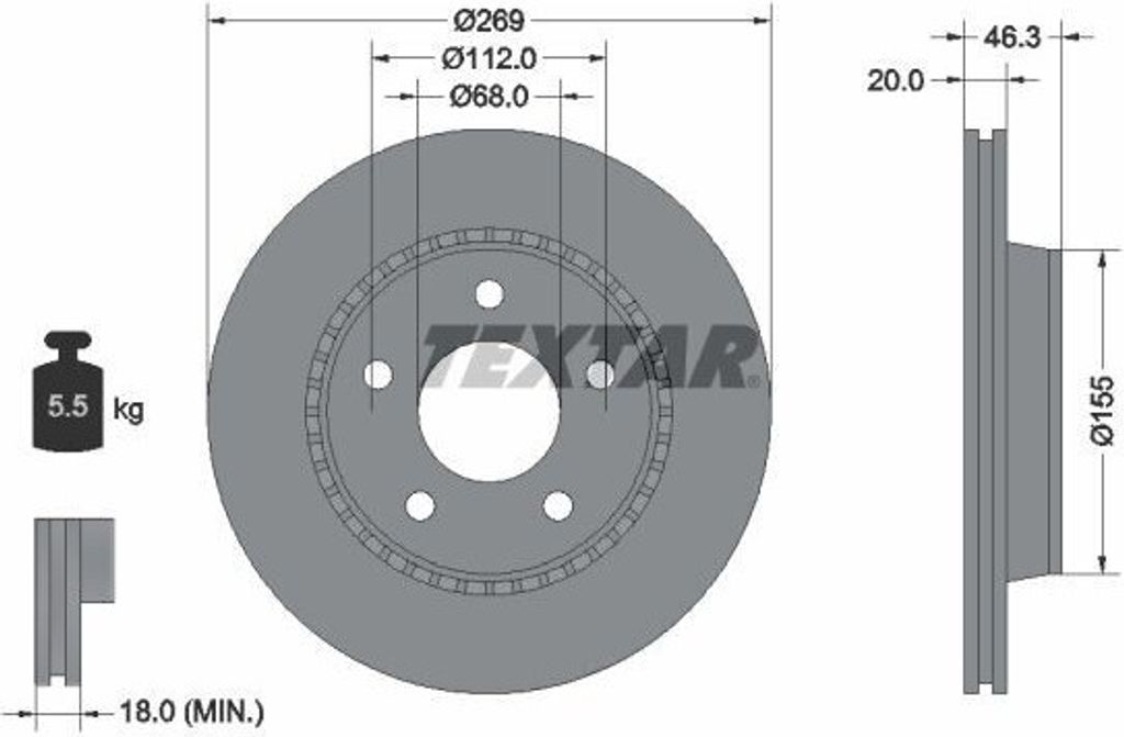 2x TEXTAR Bremsscheibe 92037100 für AUDI A8 (4D2 4D8) 100 Avant (44 44Q C3)