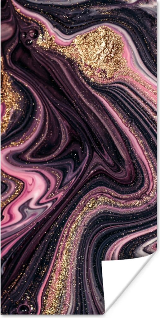 MuchoWow Poster Marmoroptik - Rosa - Lila - Gold - Luxus - Marmor 75x150 cm - Dekoration für die Wände