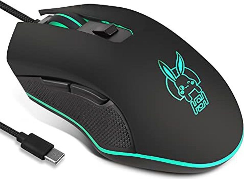 Iulonee verdrahtete Gaming-Maus USB C Low Rauschklick Klick 7 Farben Backlight Optical Typ C 2400 DPI 6 Schaltflächen PC Computer Laptop Desktop M...