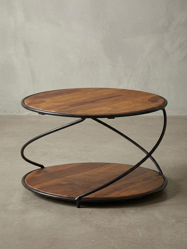 Couchtisch aus Sheesham Massivholz und Edelstahl, Schwarz/Braun, 2 Ablageflächen. 58x58x35 cm | Kadima Design