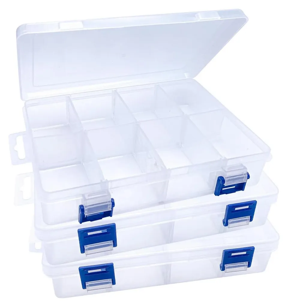 Boîte de rangement transparente 3 pièces à 8 compartiments pour vis
