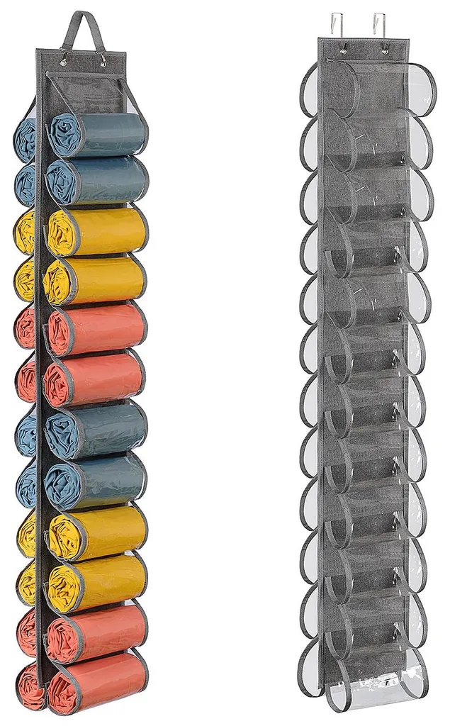 Organiseur de Leggings Suspendu avec 24 Compartiments en Tissu Oxford Gris