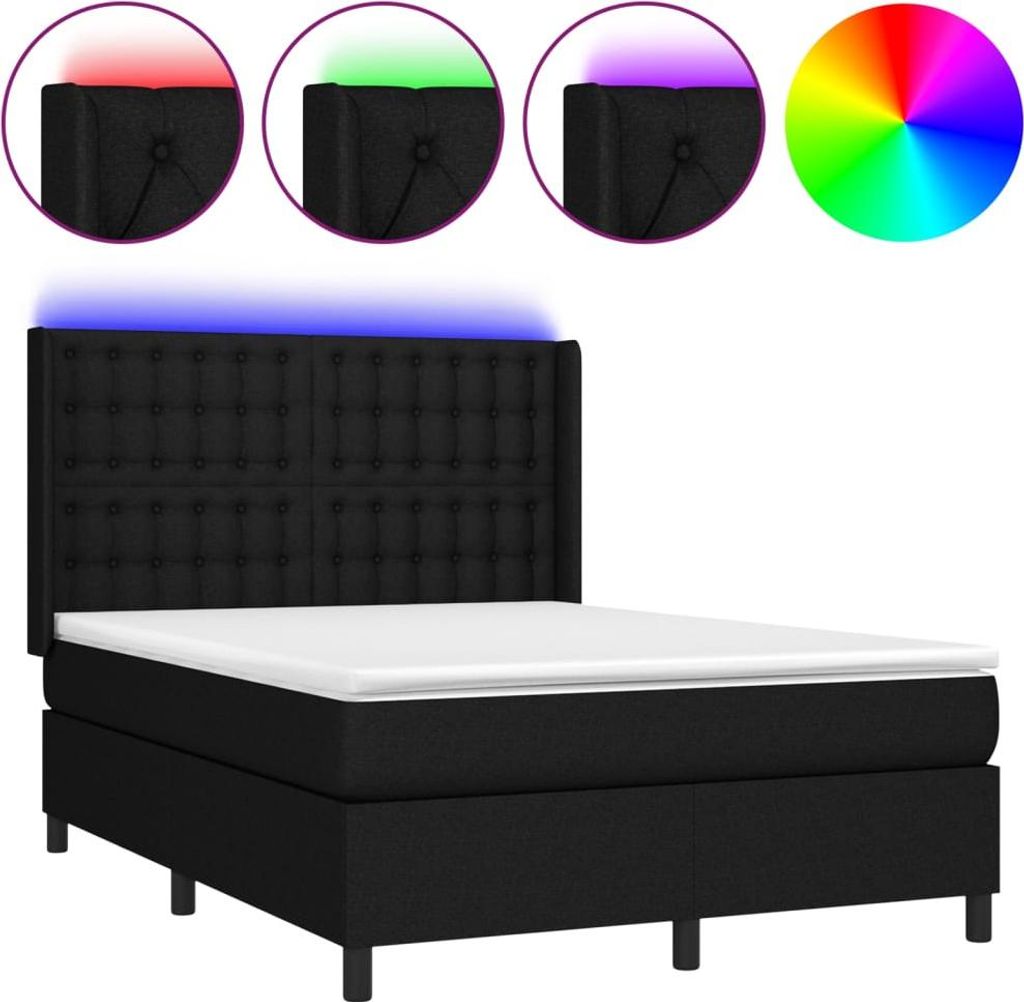 vidaXL Boxspringbett mit Matratze & LED Schwarz 140x200 cm Stoff