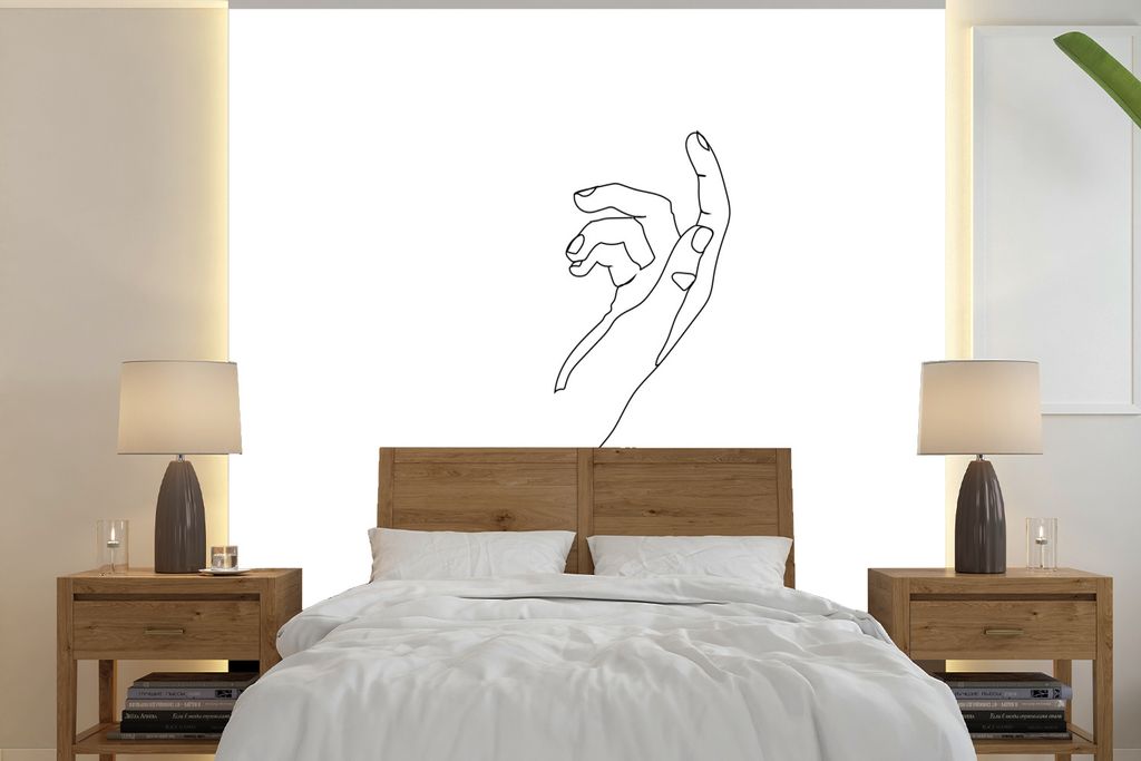 MuchoWow Fototapete für Wohnzimmer oder Schlafzimmer Wandtapete Vinyl Motivtapete Hand - Strichzeichnung - Finger - 350x350 cm - Schlafzimmertapete