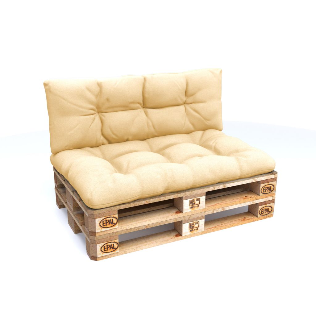 POKAR Palettenkissen mit schöner Steppung Auflage Palettensofa, Größe:Set Sitzkissen 120x80 + Rückenkissen 120x40, Farbe:Beige - Wasserdicht