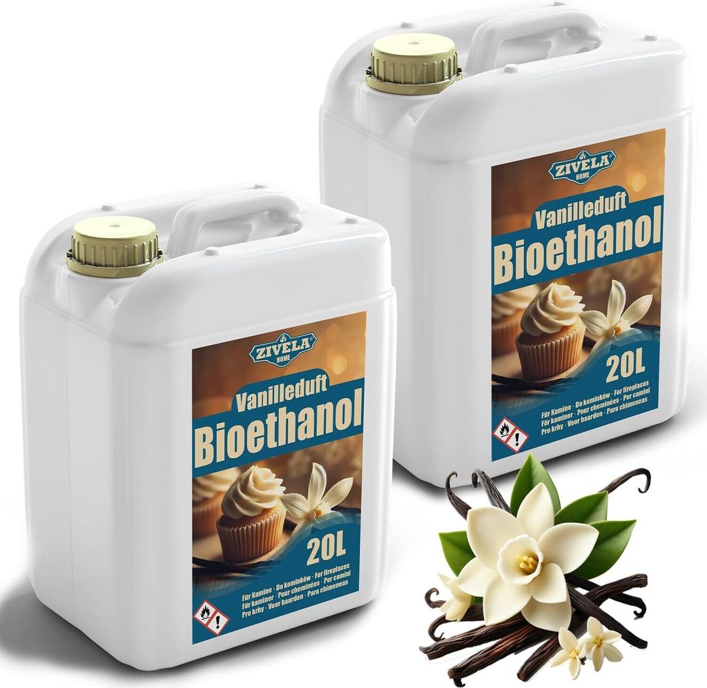 Bioethanol 96,6% 40L | Alkohol Vanilleduft 96,6% 2x20L | Bioethanol für Kamin, Tischkamin, Bioethanol Kamin | Bioethanol Vanilleduft | Saubere Ver...