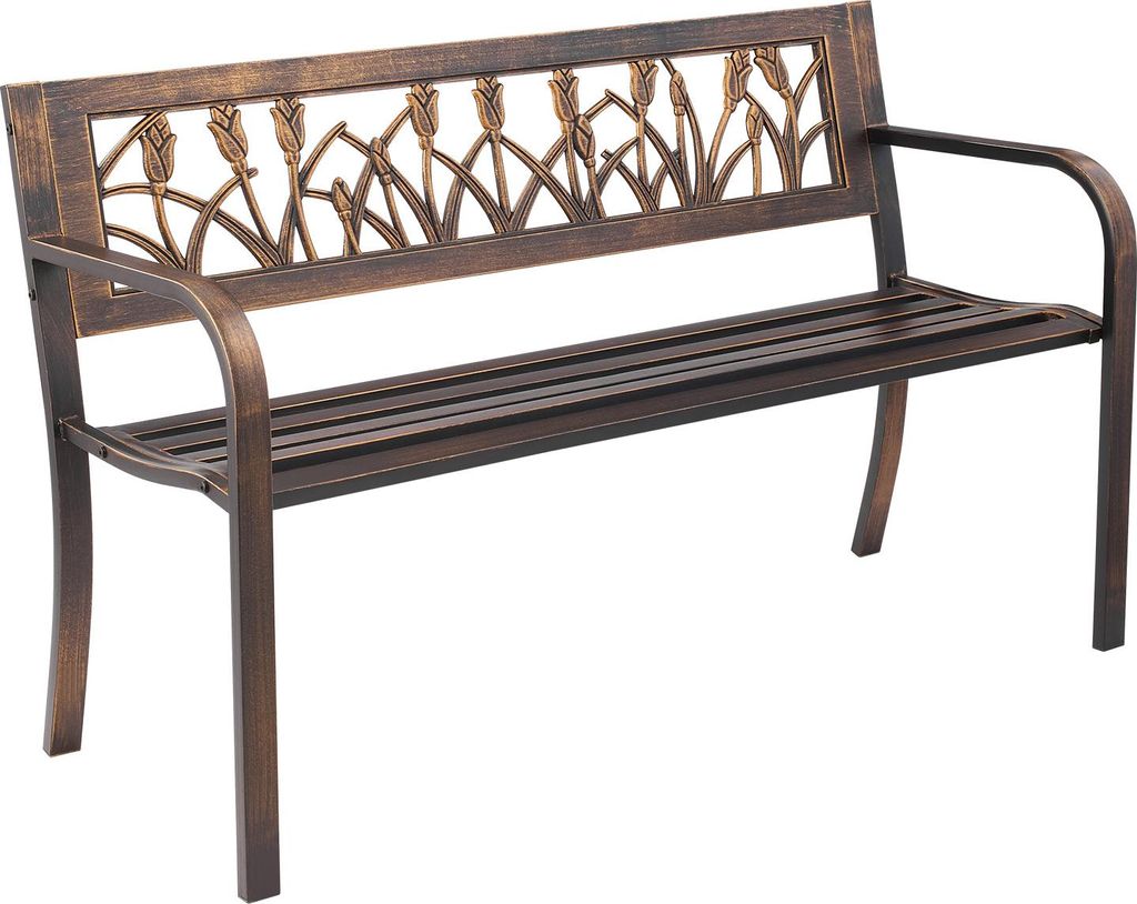 VEVOR Gartenbank Gartenmöbel Bänke 127 cm 250 kg Tragkraft, Terrassenbank mit Metallrahmen Kohlenstoffstahl Balkonbank mit PVC-Blumenmuster und A...