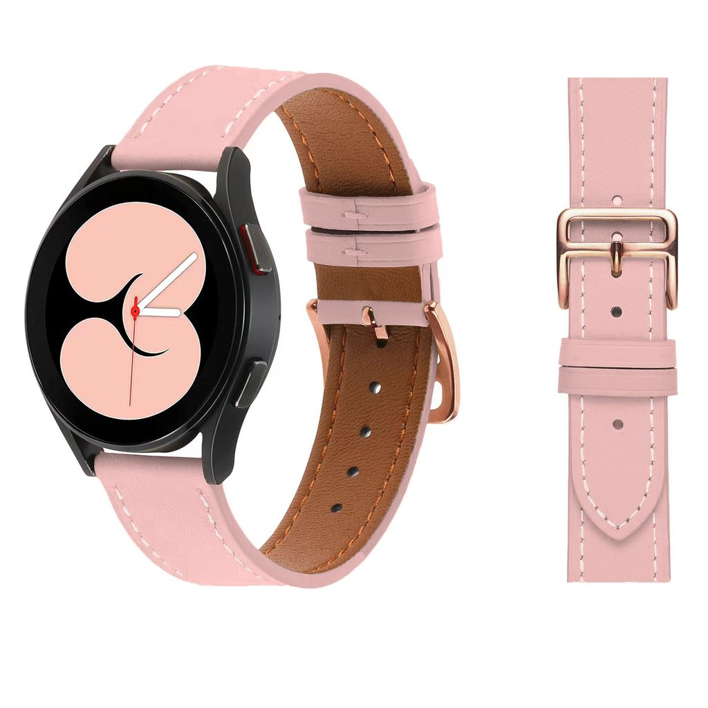FFO2World Slim Lederarmband 20 mm für Samsung Galaxy Watch, Garmin und Huawei – Echtes Leder – Roségoldschließe – Pink