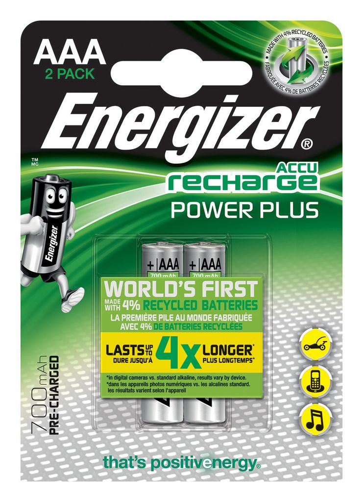 Packaging for Energizer AAA rechargeable batteries.