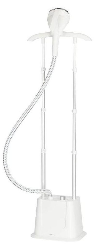A white stand garment steamer on a white background.
