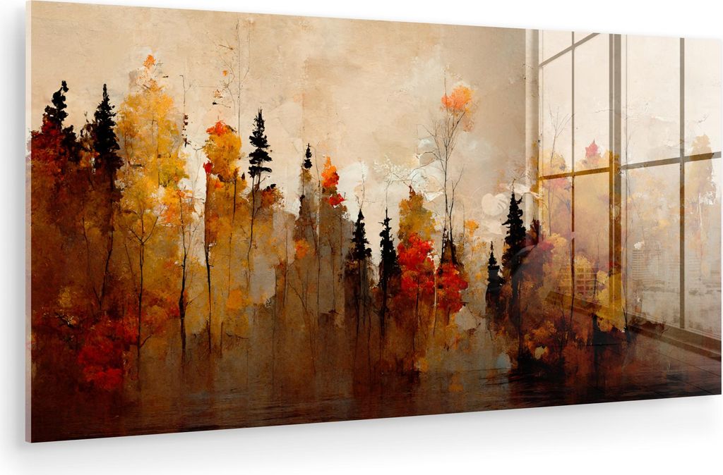 MuchoWow Glasbilder - Bilder auf Wandbild - Foto auf Glas Natur - Bäume - Kunst - Braun - Beige 80x40 cm Wanddekoration aus Glas - Acrylglasbild -...