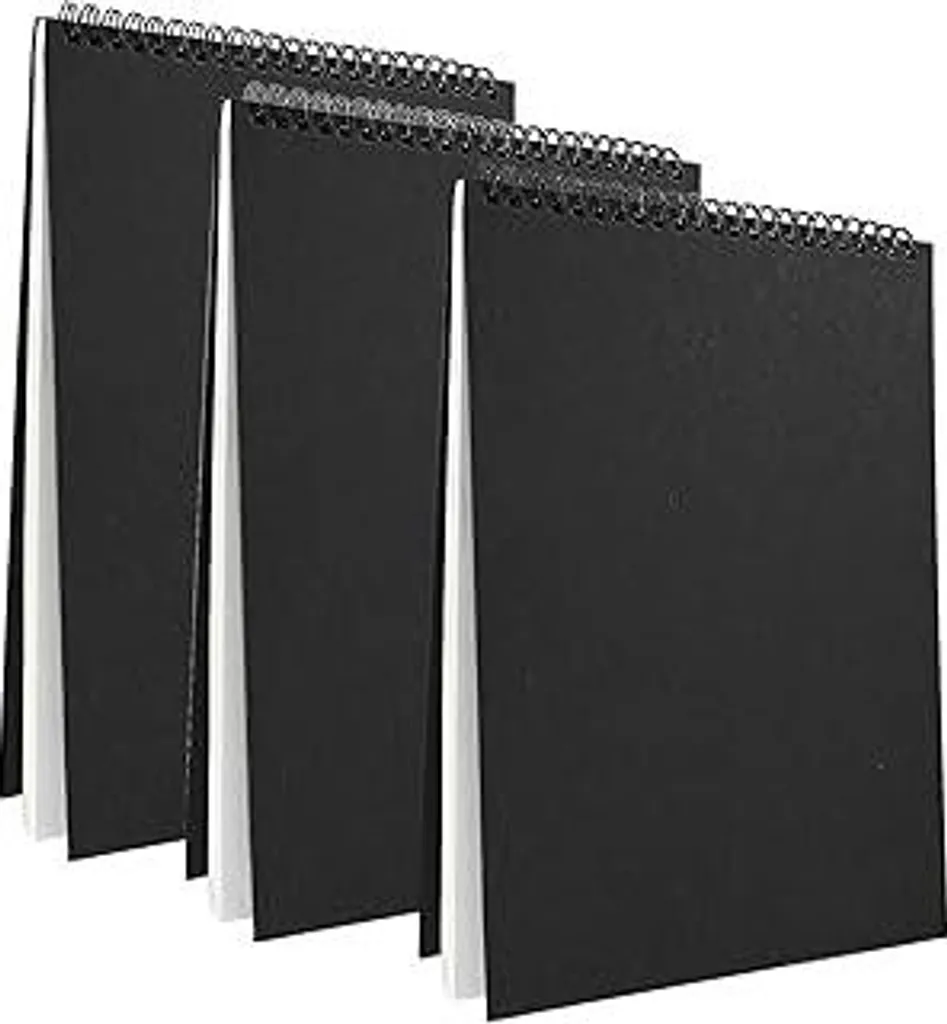 3 Blocchi Disegno A4 Bambini e Adulti - Album Spirale 90 Pag Nero