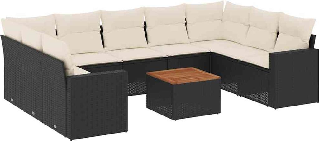 vidaXL 10-tlg. Garten-Sofagarnitur mit Kissen Schwarz Poly Produktbild 