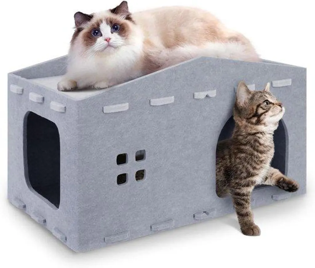 Couchage pour chat 2 niveaux gris, lit superposé félin 52 cm de long