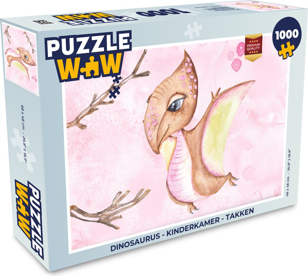 MuchoWow Puzzle 1000 Teile Dinosaurier - Kinderzimmer - Zweige - Mädchen - Kinder - Rosa - Erwachsene - Rätsel