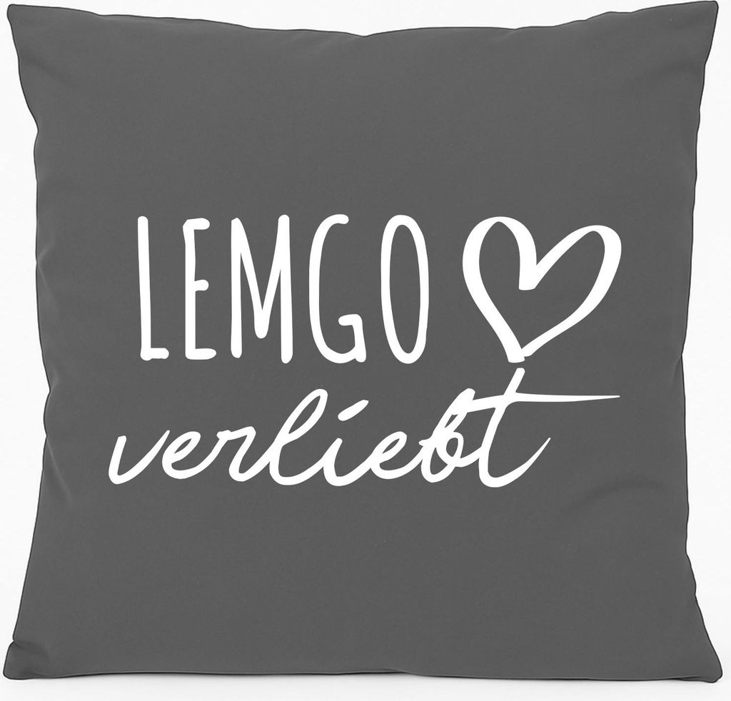 Huuraa Kissen Lemgo verliebt 40x40cm mit Füllung Steel Grey Baumwolle Dekokissen Geschenkidee